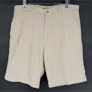 Barry Bricken Mens Seersucker Shorts 36 Cream Brown Lightweight Preppy Old Money